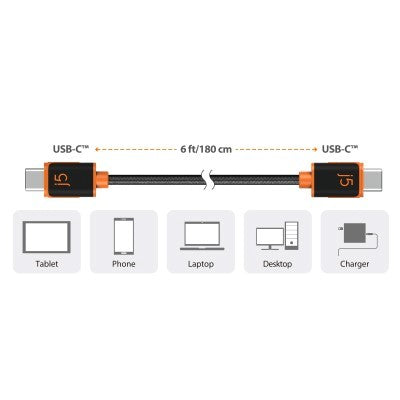 J5Create JUCX24 USB-C to USB-C Sync & Charge 1.8m (60W) Cable