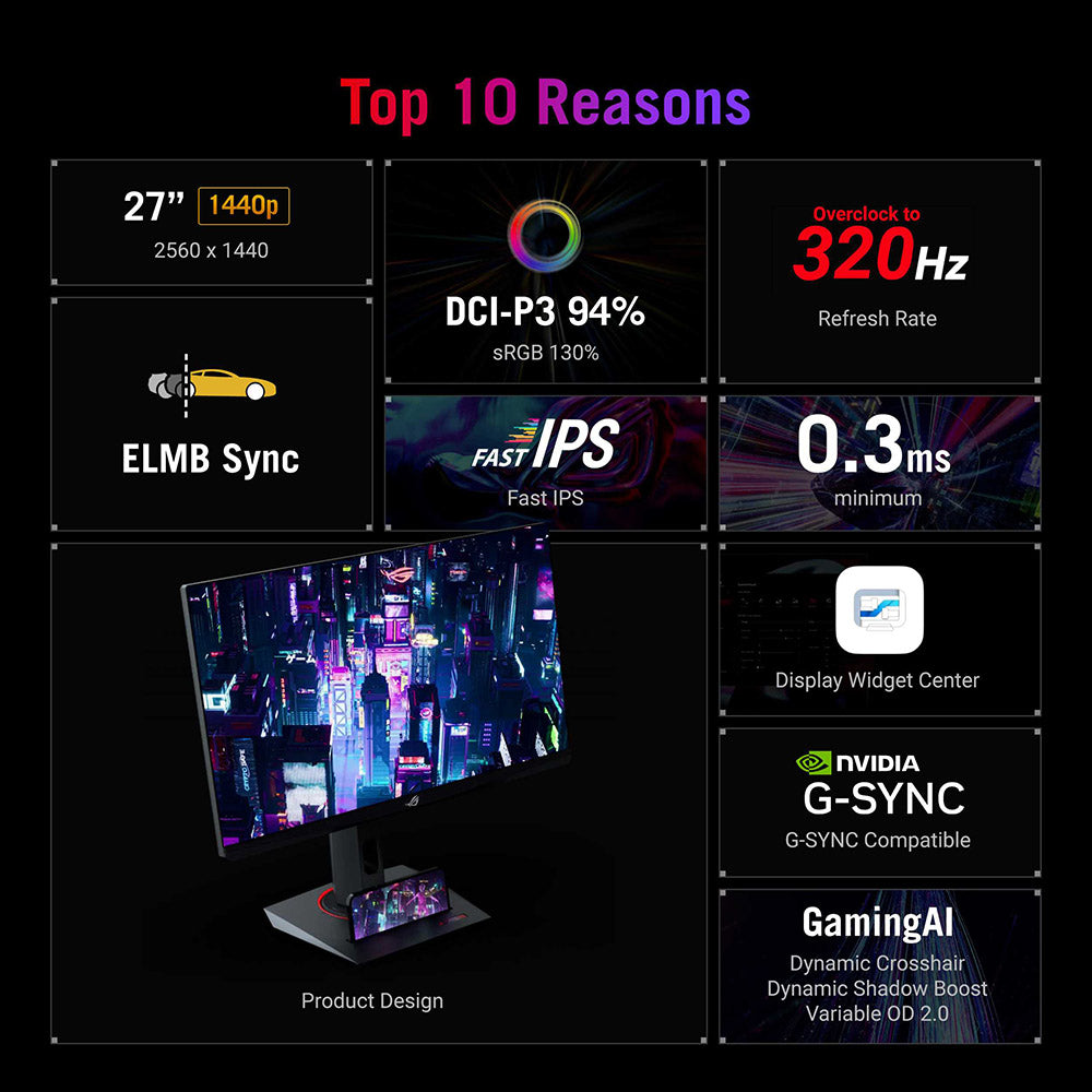 Asus ROG Strix XG27ACMS - 27 QHD Fast IPS 320Hz(OC) USB Type-C Gaming Monitor