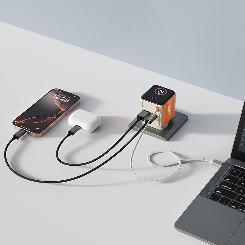 Valore PD70W GaN Wall Charger with Built-in USB-C Cable (PA-030) - Orange