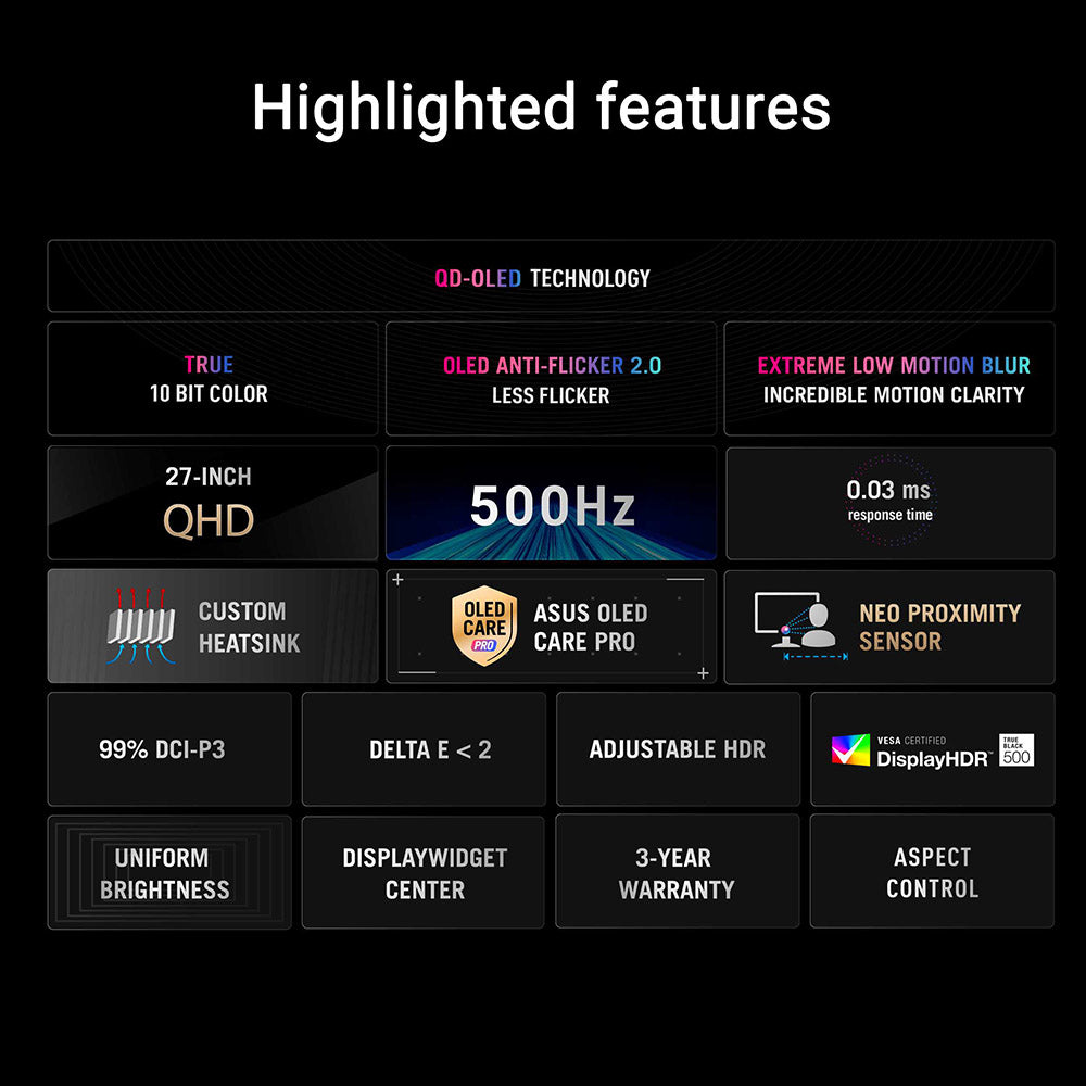 Asus ROG Strix XG27AQDPG - 27 QHD QD-OLED 500Hz Gaming Monitor