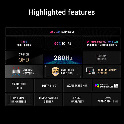 Asus ROG Strix OLED XG27ACDMS - 26.5 QHD QD-OLED 280Hz Gaming Monitor