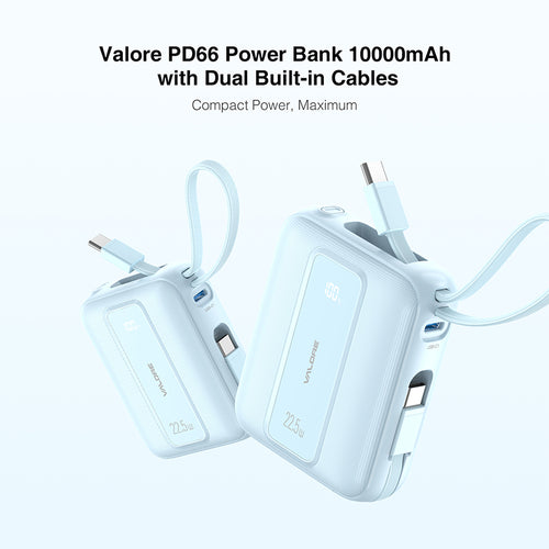 Valore 22.5W 10000mAh Power Bank with Dual Built-in Cables CCC Certified (PD66) - Blue
