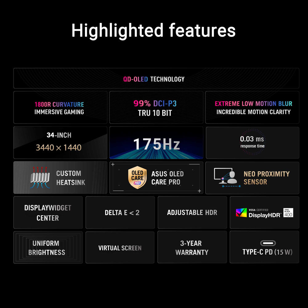 Asus ROG Strix XG34WCDG - 34 WQHD QD-OLED 175Hz Gaming Monitor