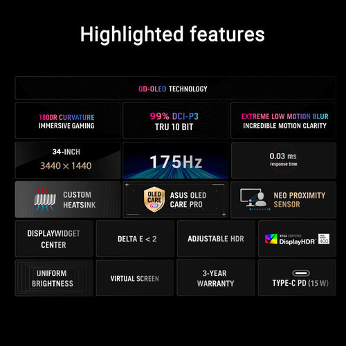 Asus ROG Strix XG34WCDG - 34 WQHD QD-OLED 175Hz Gaming Monitor