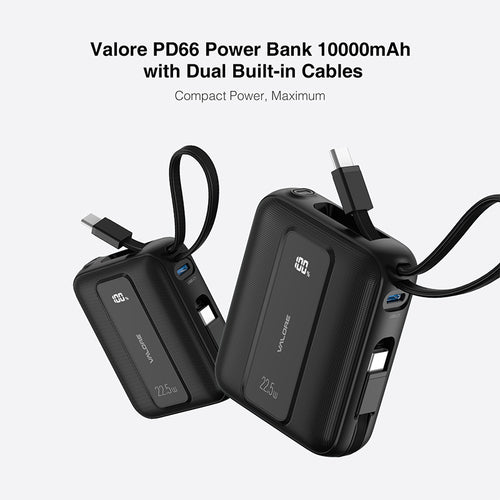 Valore 22.5W 10000mAh Power Bank with Dual Built-in Cables CCC Certified (PD66) - Black