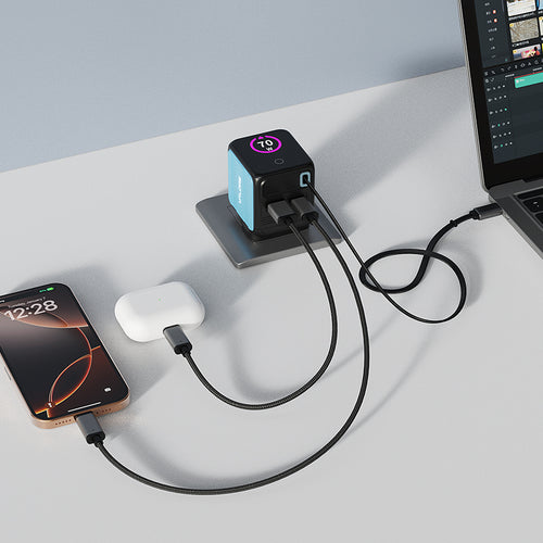 Valore PD70W GaN Wall Charger with Built-in USB-C Cable (PA-030) - Blue
