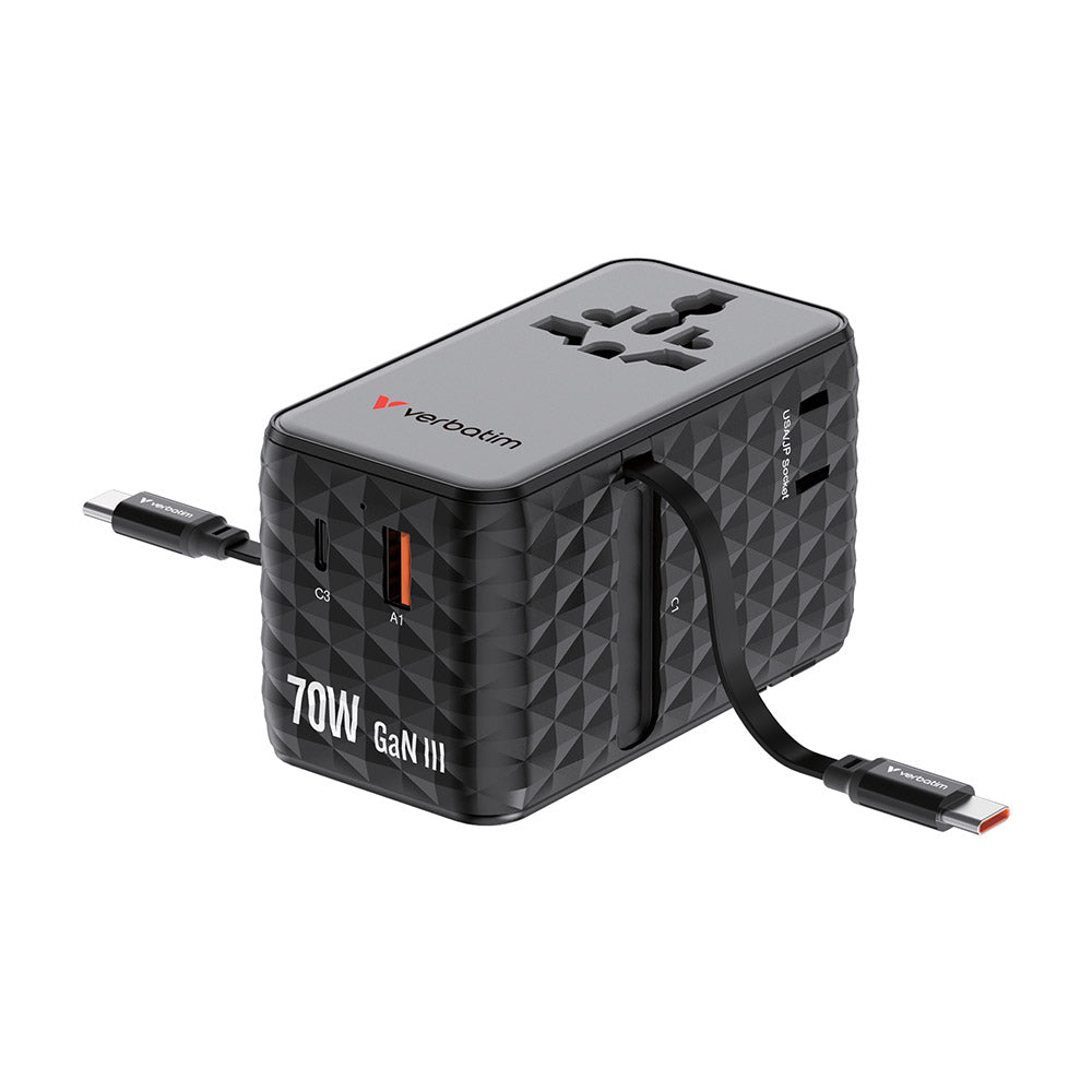 Verbatim VM30186 Charge N Travel 70W Universal Travel Adapter with 2C Cable