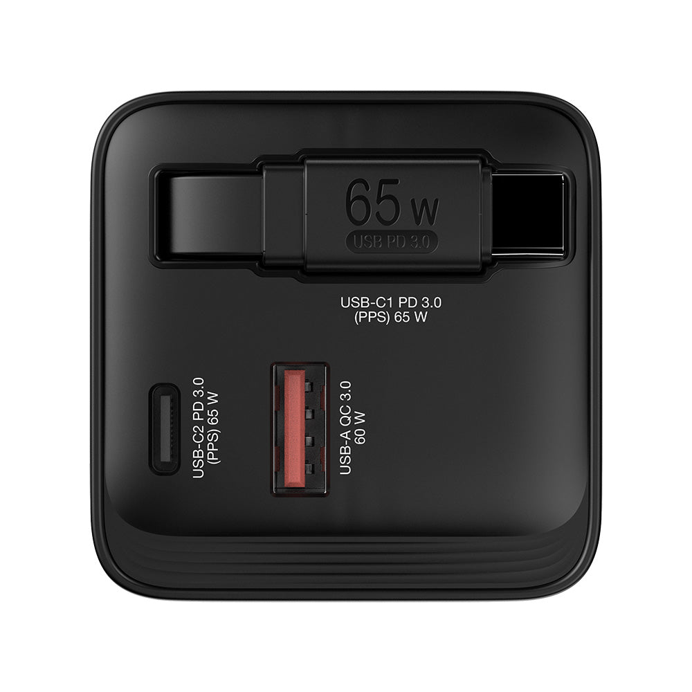 Verbatim VM32217 2-Port 65W GaN Charger with Retractable Cable & LED display