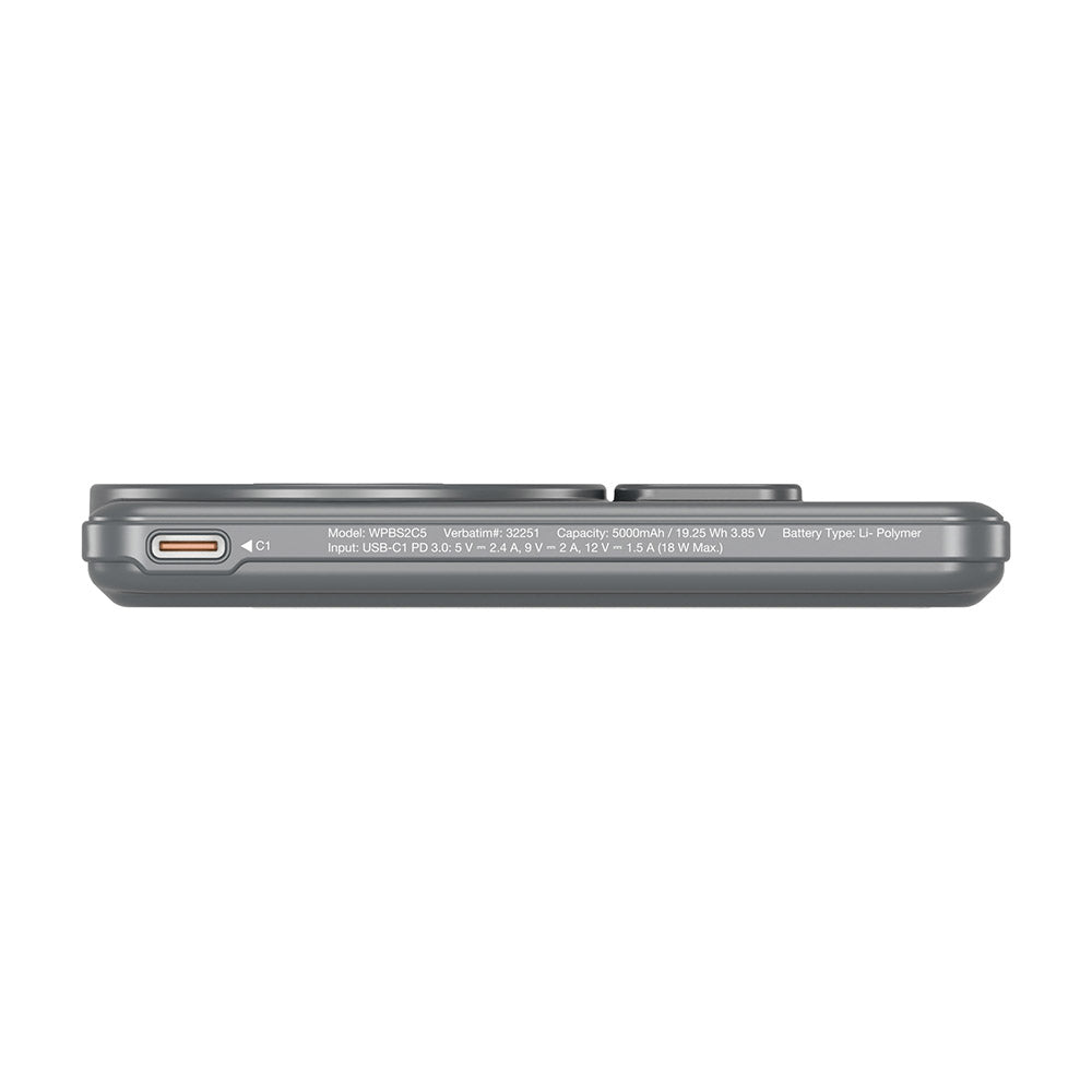 Verbatim VM32251 Charge N Go 5000mAh Magnetic Wireless Powerbank 2C with Stand - Grey