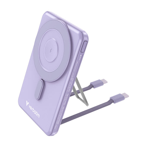 Verbatim VM32252 Charge N Go 5000mAh Magnetic Wireless Powerbank 2C with Stand - Purple