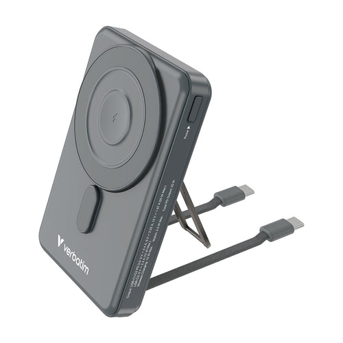 Verbatim VM32254 Charge N Go 10000mAh Magnetic Wireless Powerbank 2C with Stand - Grey