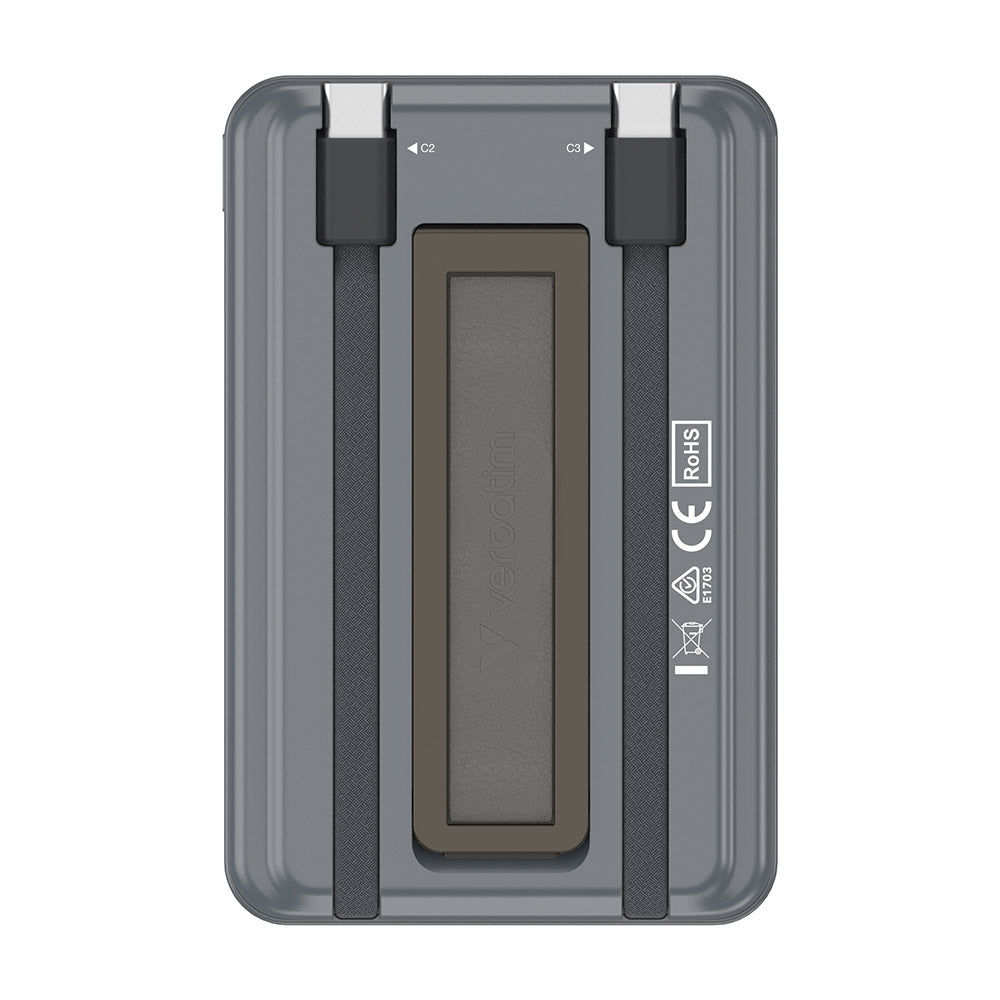 Verbatim VM32254 Charge N Go 10000mAh Magnetic Wireless Powerbank 2C with Stand - Grey