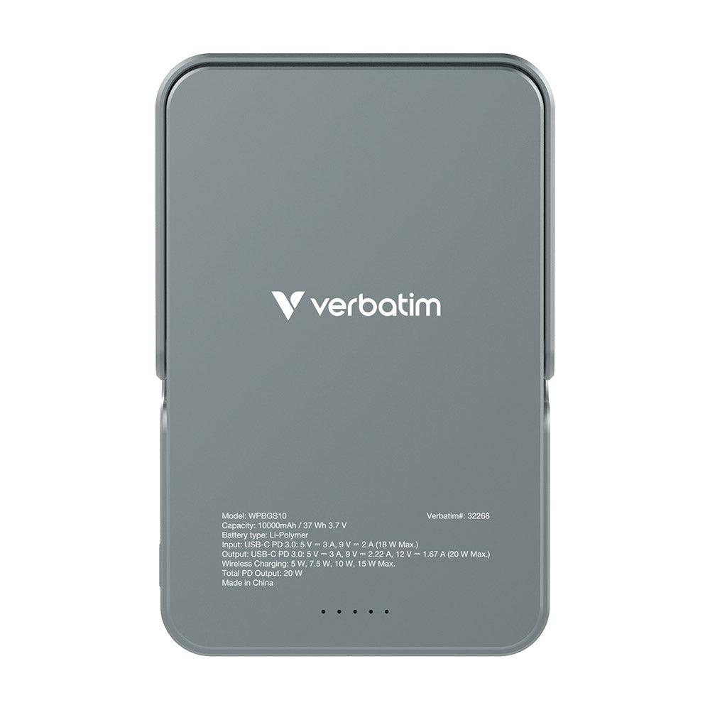 Verbatim VM32268 Charge N Go 10000mAh Wireless with Stand Powerbank - Grey