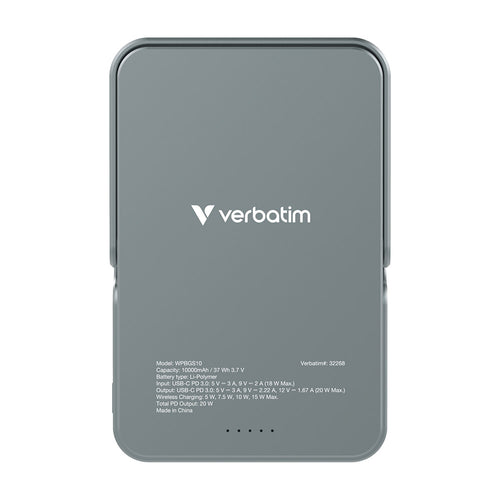 Verbatim VM32268 Charge N Go 10000mAh Wireless with Stand Powerbank - Grey