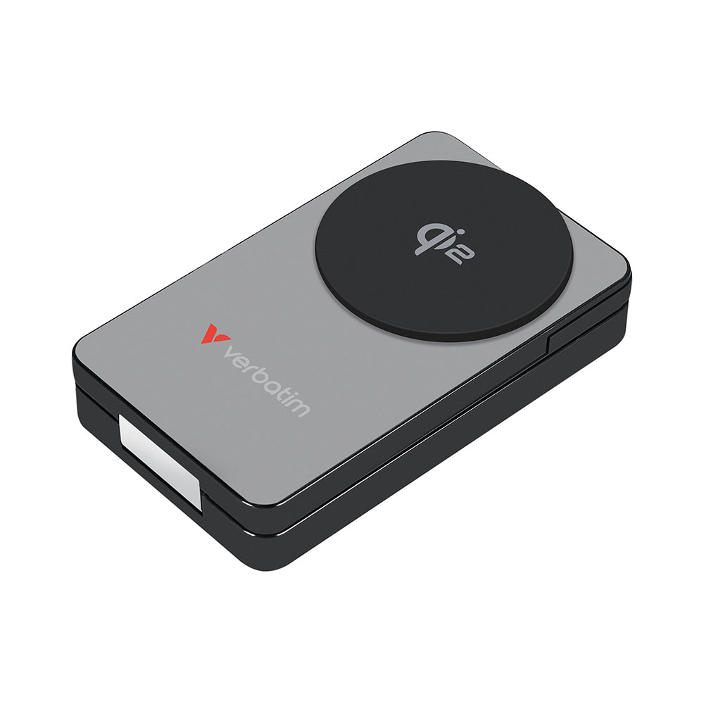 Verbatim VM32295 Charge n Go 10000mAh CCC 3-in-1 Qi2 Magnetic Wireless Foldable Power Bank - Grey