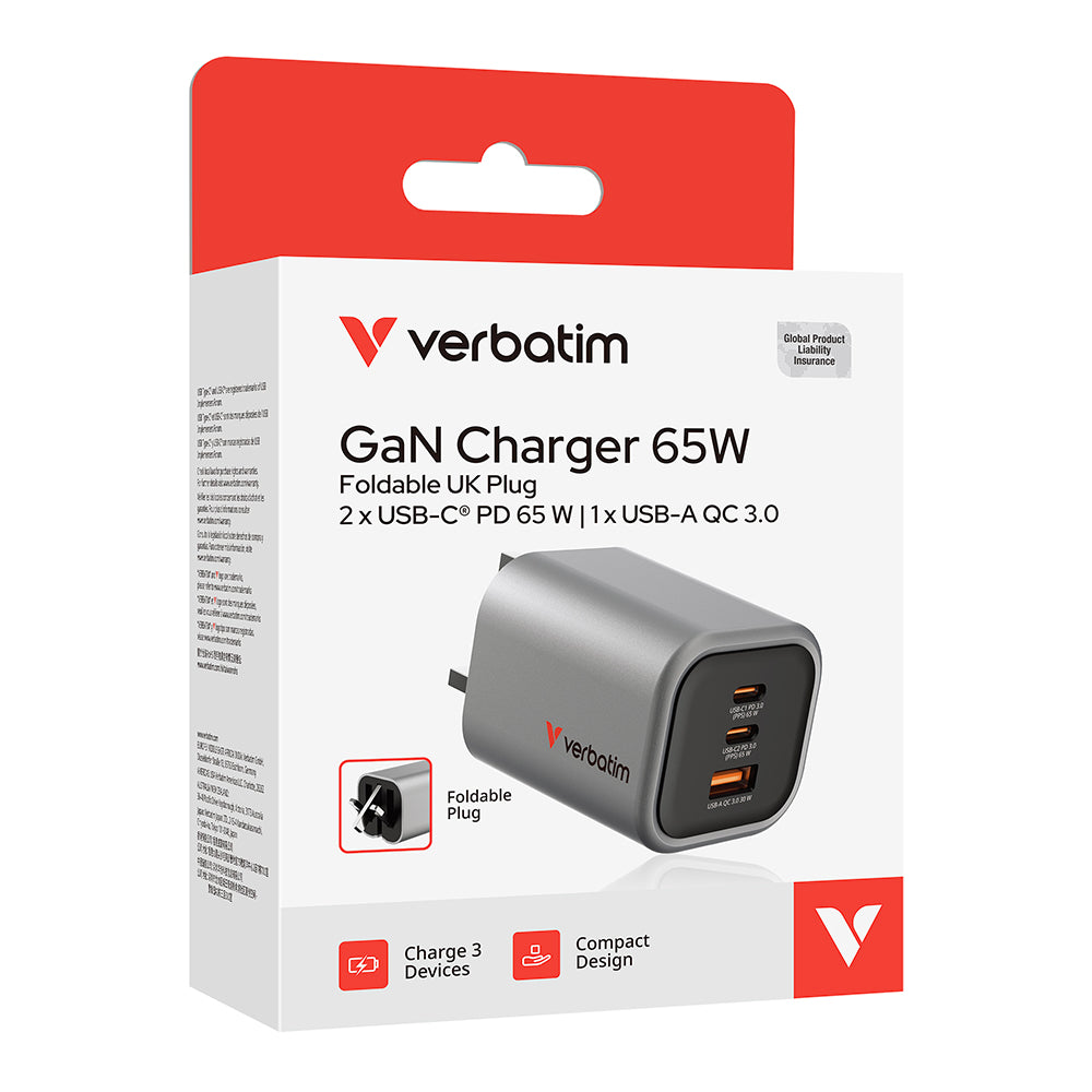 Verbatim VM32351 GaN Charger 65W Foldable UK Plug