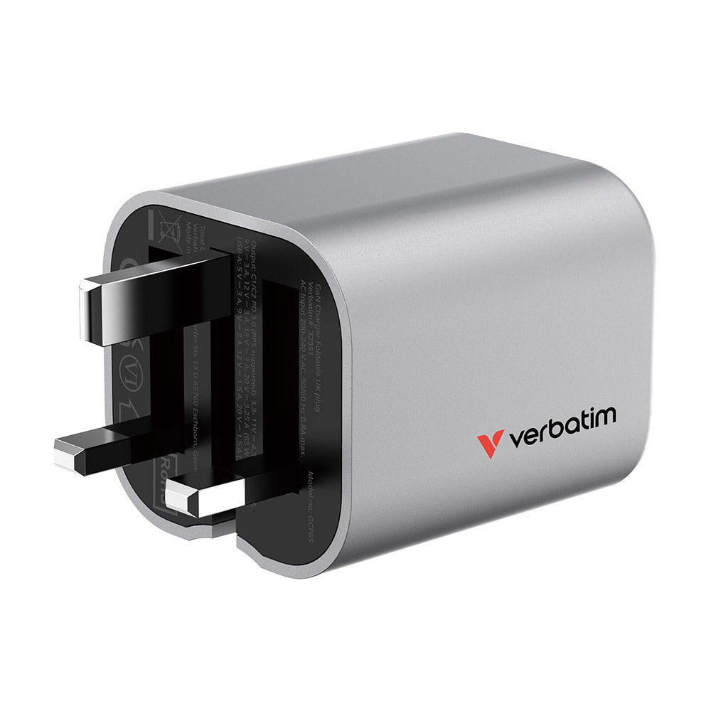 Verbatim VM32351 GaN Charger 65W Foldable UK Plug
