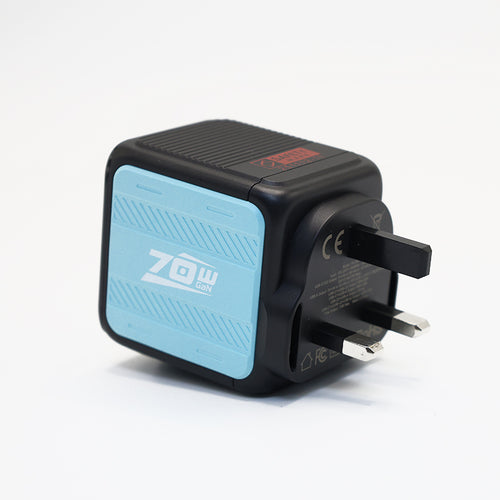 Valore PD70W GaN Wall Charger with Built-in USB-C Cable (PA-030) - Blue