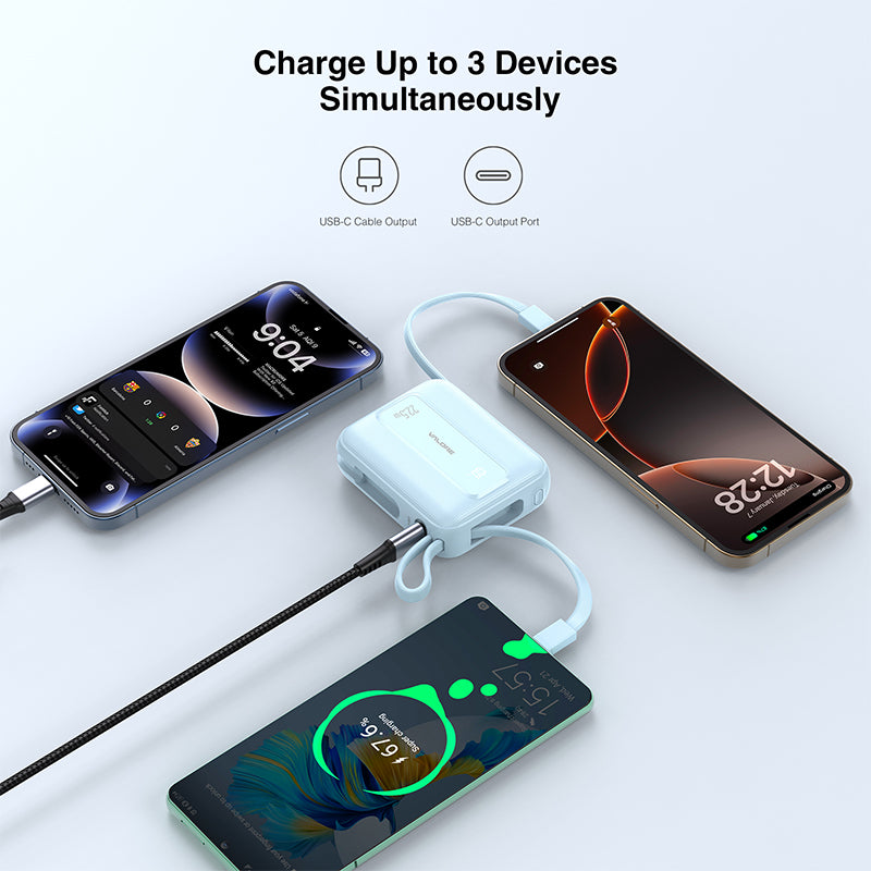 Valore 22.5W 10000mAh Power Bank with Dual Built-in Cables CCC Certified (PD66) - Blue