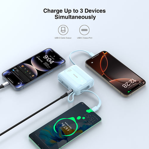 Valore 22.5W 10000mAh Power Bank with Dual Built-in Cables CCC Certified (PD66) - Blue