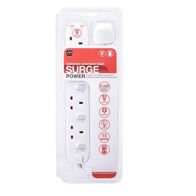 Masterplug SWSRG42N-MPA Switch w Surge+LED 4 Socket 2m