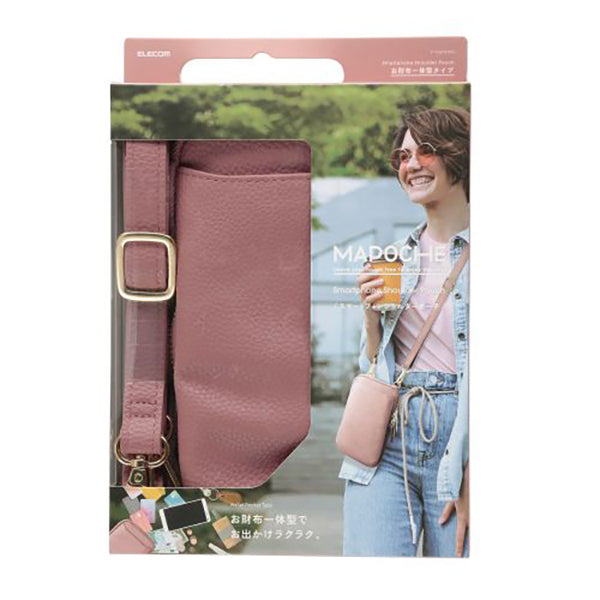 Elecom P-MAP01PN Smartphone Shoulder Pouch with Zipper (Pink)