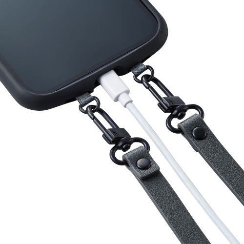 Elecom P-STSDH2PLDG Smartphone Soft Leather ShoulderStrap Dark Grey