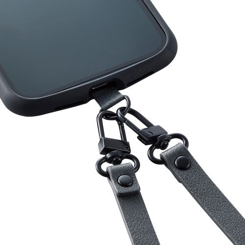 Elecom P-STSDH2PLDG Smartphone Soft Leather ShoulderStrap Dark Grey