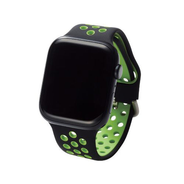 Elecom AW-45BDSCNBK2 42mm-49mm for Apple Watch Band Silicone (Black-Green)