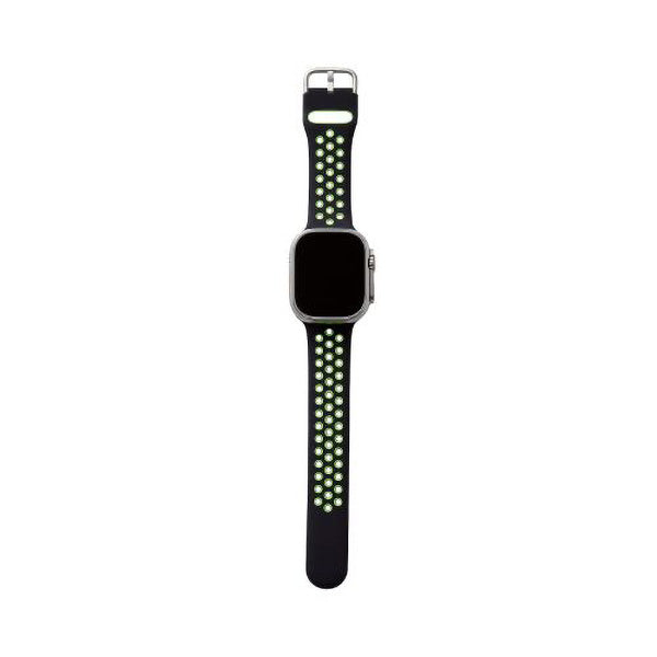 Elecom AW-45BDSCNBK2 42mm-49mm for Apple Watch Band Silicone (Black-Green)