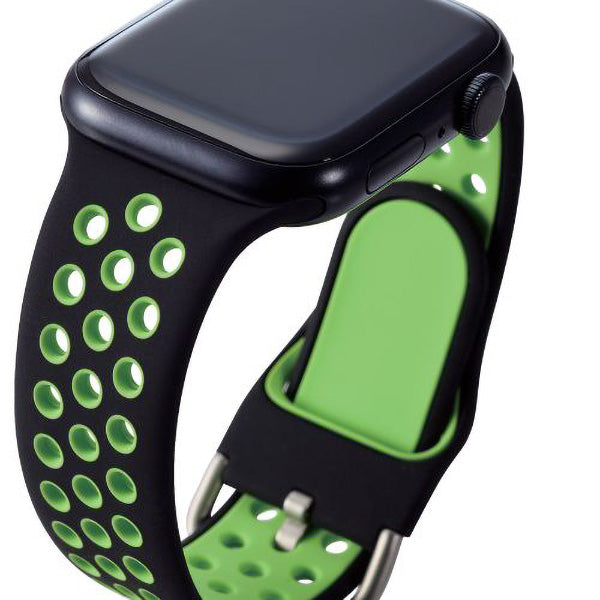 Elecom AW-45BDSCNBK2 42mm-49mm for Apple Watch Band Silicone (Black-Green)