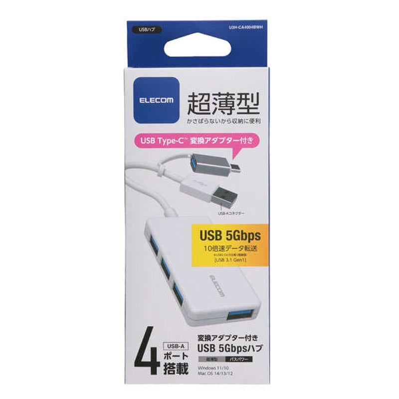 Elecom U3H-CA4004BWH USB C/A 4Ports 3.1(Gen 1) Hub (White)