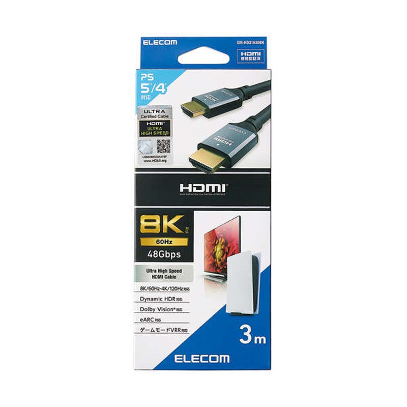 Elecom GM-HD21E30BK HDMI Cable Ultra High Speed 8K 60Hz 3M (Black)