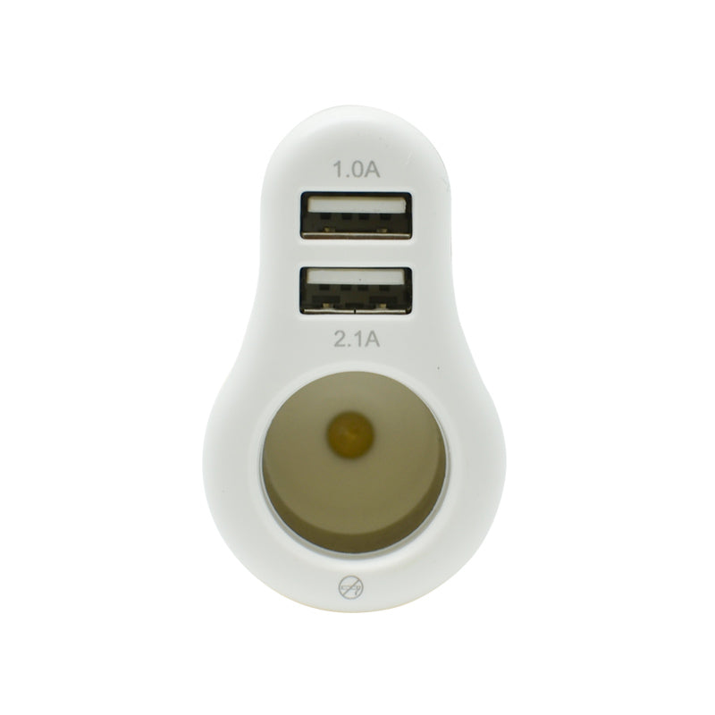 Hoco UC206 Dual-Output USB Car Charger With Lighter Wht