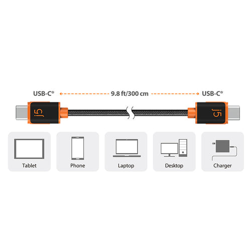 J5Create JUCX24L30 USB-C 60W Sync & Charge Cable 3.0M