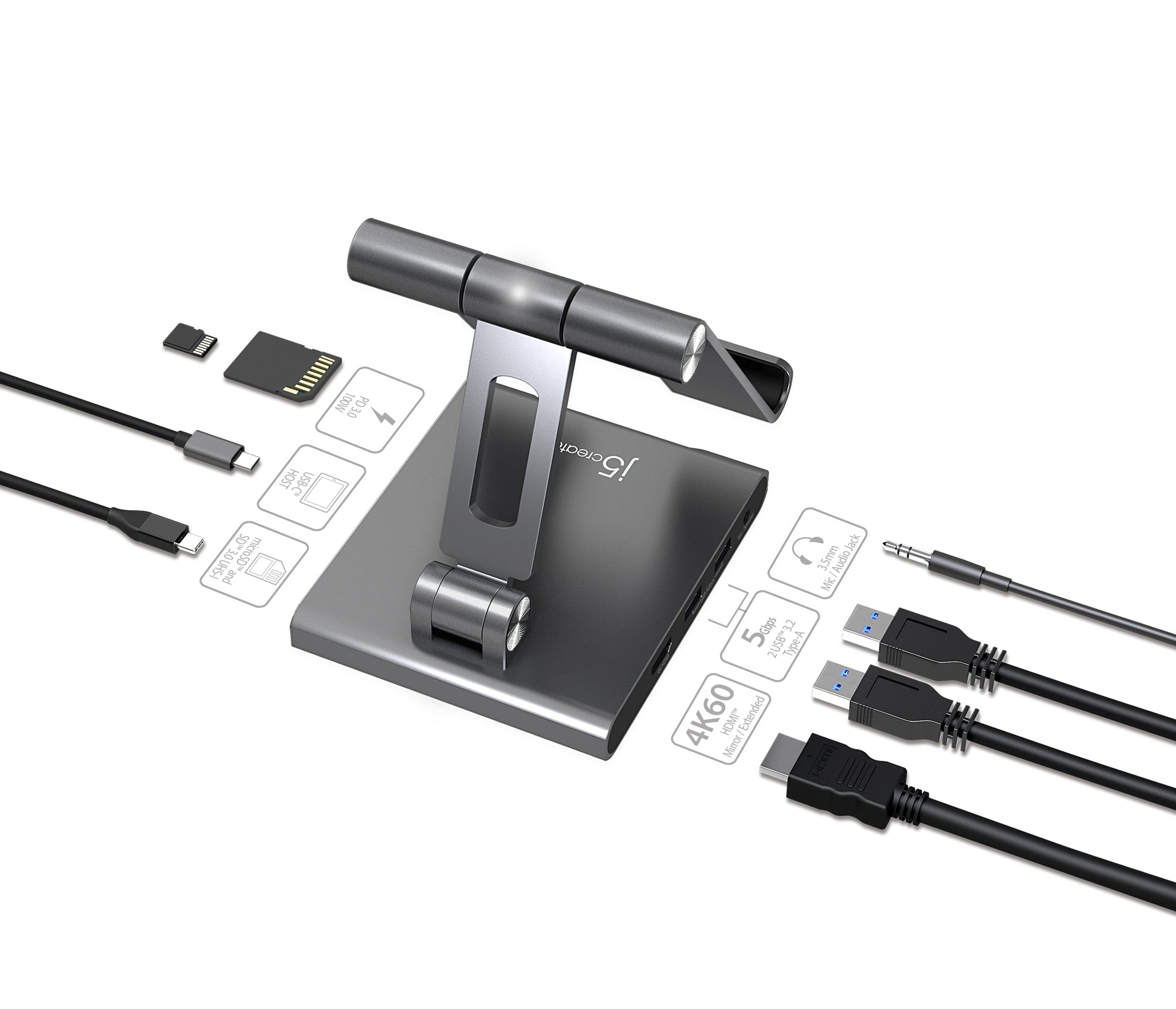 J5Create JTS224 Multi-Angle Stand with Docking Station for iPad Pro