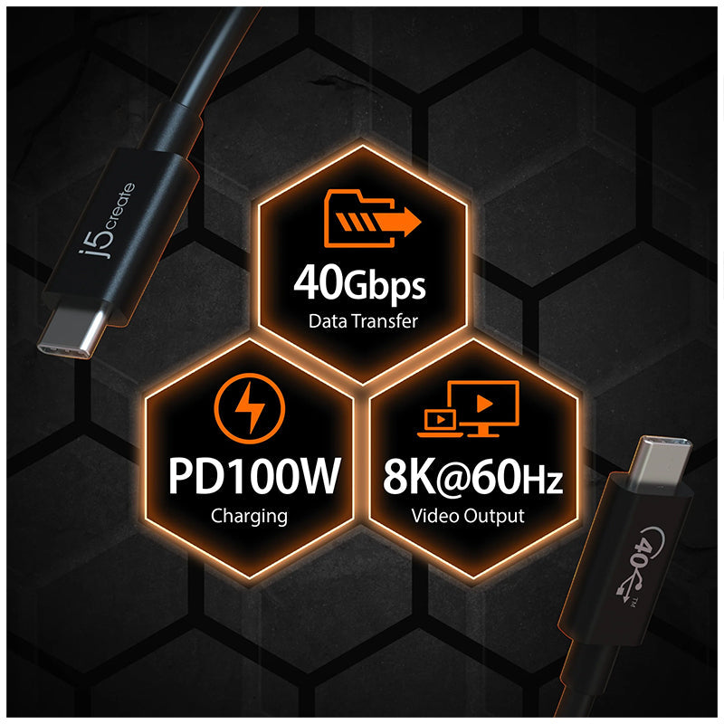 J5Create JUC28L08 USB4® Gen 3 USB-C Cable (80cm)