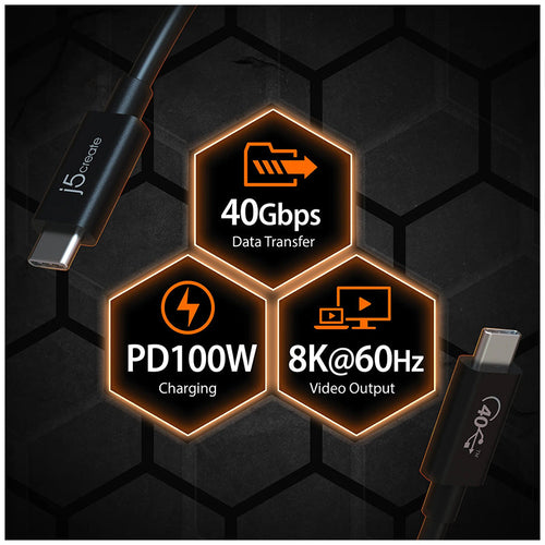 J5Create JUC28L08 USB4® Gen 3 USB-C Cable (80cm)
