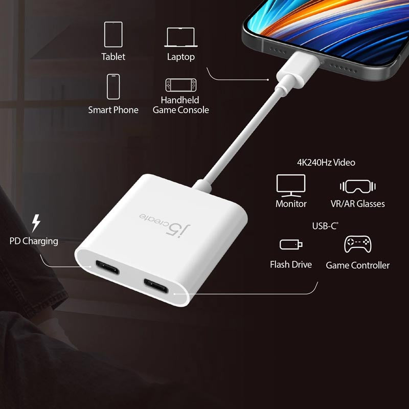 J5Create JCA164 USB-C to Dual USB-C with Video/Power Delivery