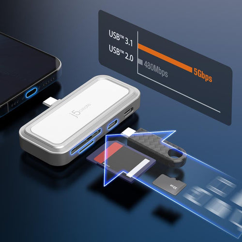 J5Create JCH167 USB-C to Dual USB-C & SD Card for Smartphone