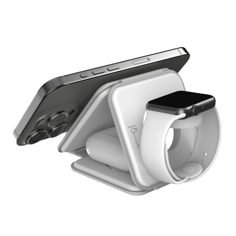 J5Create JUPW3215W-WHT Qi2 3-in-1 Magnetic Charging Station (White)