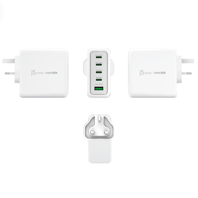 J5Create JUP53100F 4C/1A 100W GAN USB-C Wall Charger