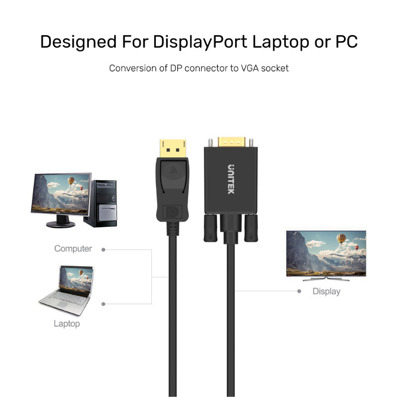 Unitek Y-5118F Display Port to VGA (M) Cable 1.8M