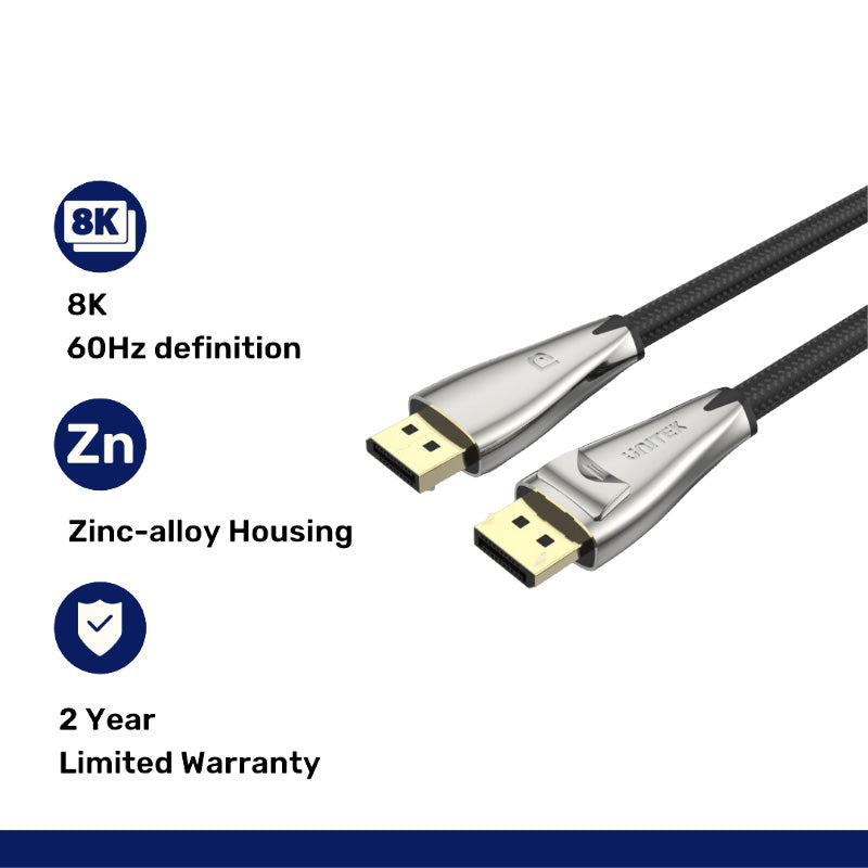 Unitek C1607BNI Display Port 1.4 Cable (8K 60Hz, 4K 144Hz, 1440p 240Hz) 1.5M