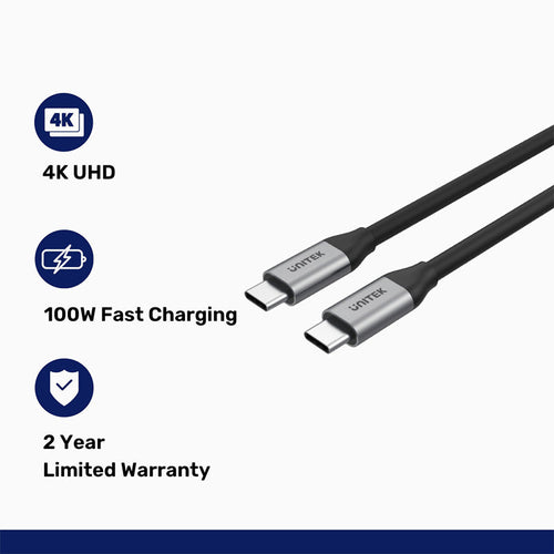 Unitek C14091ABK Full-Featured USB-C 100W PD Fast Charging Cable (2M)