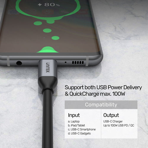 Unitek C14091ABK Full-Featured USB-C 100W PD Fast Charging Cable (2M)