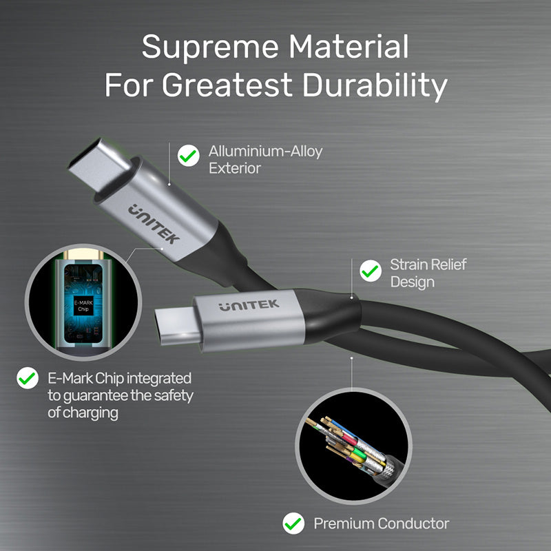 Unitek C14091ABK Full-Featured USB-C 100W PD Fast Charging Cable (2M)