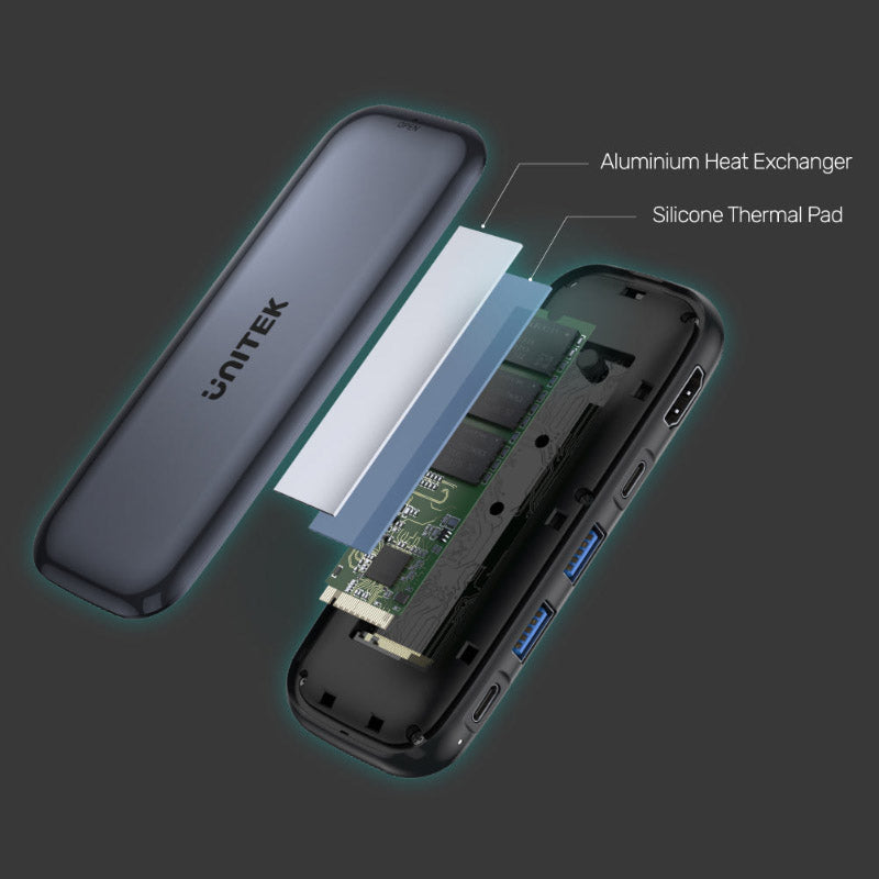 Unitek D1046A 5-in-1 USB-C Hub + M.2 PCIe/NVMe SSD Enclosure