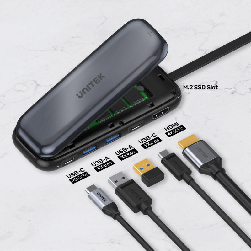 Unitek D1046A 5-in-1 USB-C Hub + M.2 PCIe/NVMe SSD Enclosure