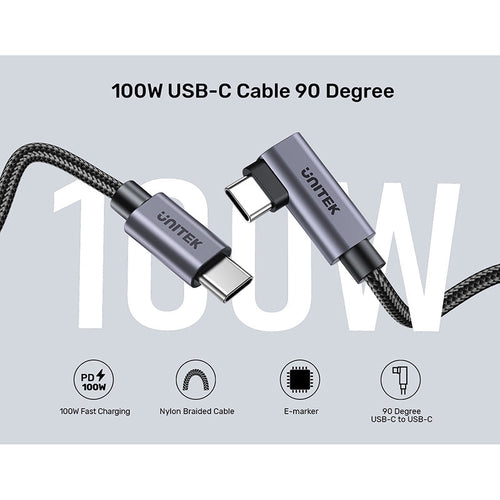 Unitek C14123BK 100W USB-C Cable 90-Degree (2M)